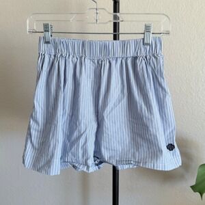 Maje Blue White Striped Boxer Style Shorts Size 3 X Small Elastic Waist Cotton